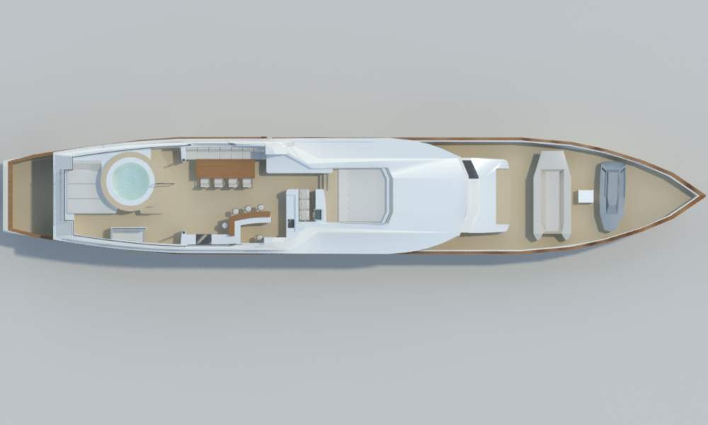 Yacht deck concept and general arrangement developed by the naval architecture team